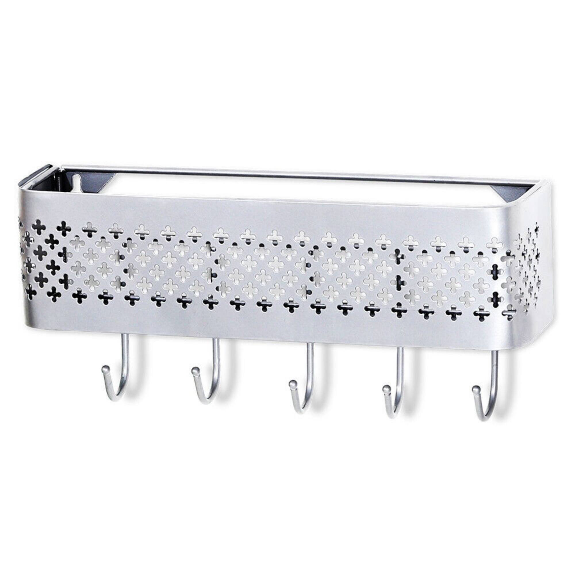 NEX™ Silver Wall-Mounted Mail Sorter and Key Organizer with 5 Hooks
